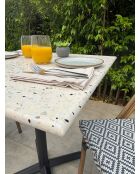 BISTRO quadratischer Gartentisch aus schwarzem Stahl und schwarz-weißer Terrazzoplatte - 70x70x74 cm