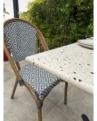 BISTRO quadratischer Gartentisch aus schwarzem Stahl und schwarz-weißer Terrazzoplatte - 70x70x74 cm