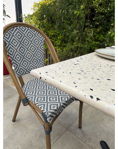 BISTRO quadratischer Gartentisch aus schwarzem Stahl und schwarz-weißer Terrazzoplatte - 70x70x74 cm