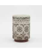 Tavolino con tessuto a motivi floreali, piano in marmo Manara multicolore - 30x30x45 cm