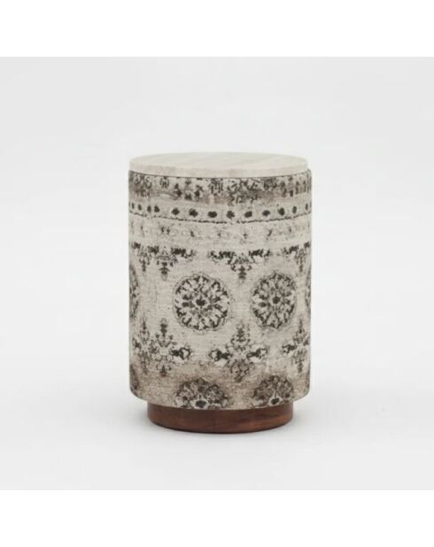 Tavolino con tessuto a motivi floreali, piano in marmo Manara multicolore - 30x30x45 cm