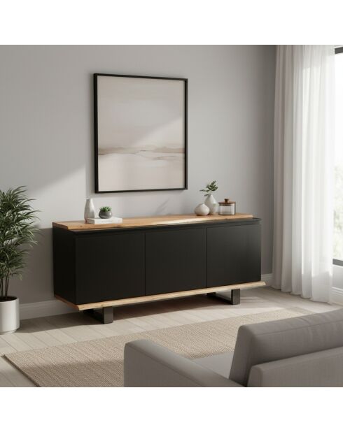 Anrichte Acacia Black II 3-türig schwarz - 160x42x72 cm