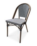 Stapelbarer Gartensessel BISTRO aus Aluminium in Holzoptik und braunem und blauem Textilene - 103x62x100cm