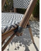 Stapelbarer Gartensessel BISTRO aus Aluminium in Holzoptik und braunem und blauem Textilene - 103x62x100cm