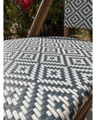 Stapelbarer Gartensessel BISTRO aus Aluminium in Holzoptik und braunem und blauem Textilene - 103x62x100cm