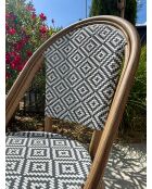 Stapelbarer Gartensessel BISTRO aus Aluminium in Holzoptik und braunem und blauem Textilene - 103x62x100cm