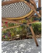 Stapelbarer Gartensessel BISTRO aus Aluminium in Holzoptik und braunem und blauem Textilene - 103x62x100cm