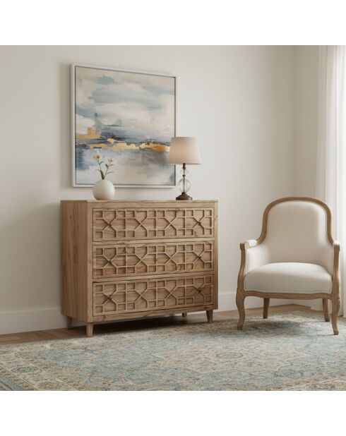 Comò a 3 cassetti Acacia Punjab-II giallo/oro - 103x45x92 cm