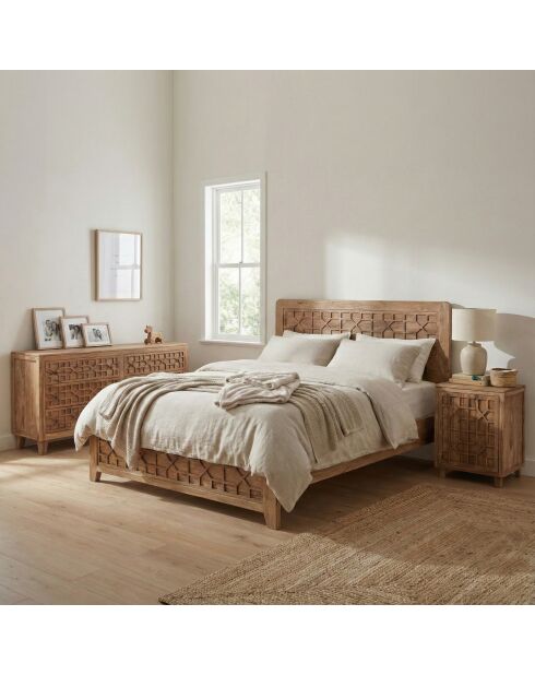 Acacia Punjab-II beige dressoir met 6 laden - 160x45x80 cm