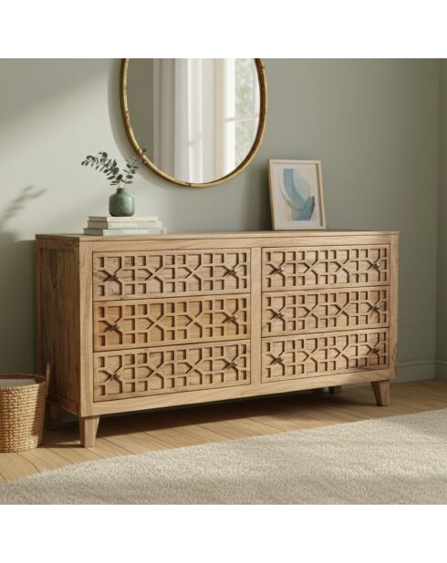 Acacia Punjab-II beige dressoir met 6 laden - 160x45x80 cm