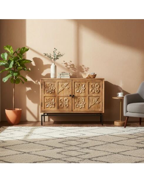 Gesneden dressoir met 2 deuren Manguier Sculture II beige - 112x40x80 cm