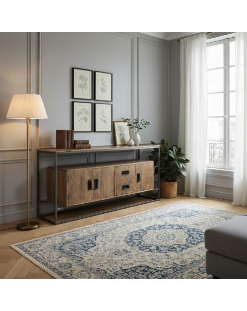 Opengewerkt dressoir 3 deuren 2 laden Mango Stockholm bruin - 180x40x80 cm