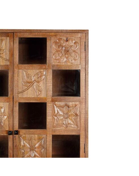 Bibliothèque sculptée 2 portes Manguier Sculture II beige - 112x45x197 cm