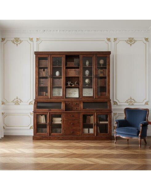 Bibliothèque Cara 2 corps petit modèle marron - 145x52x200 cm