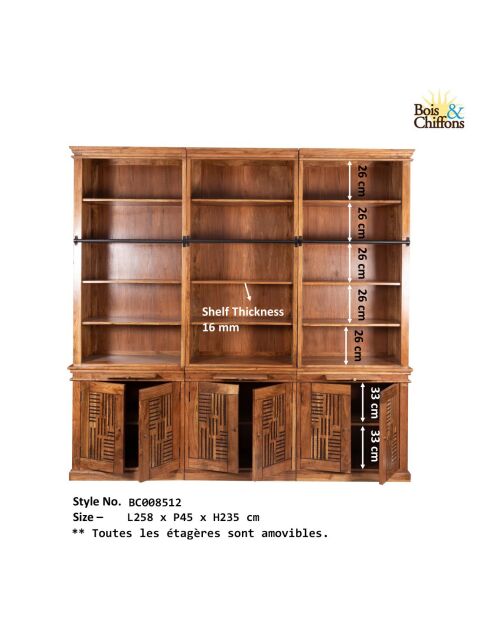 Pleiade IV massieve acacia ladderboekenkast bruin - 258x45x235 cm