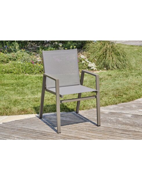 Fauteuil de jardin empilable FLORIDE en textilène et aluminium Quartz - 103x62x100cm