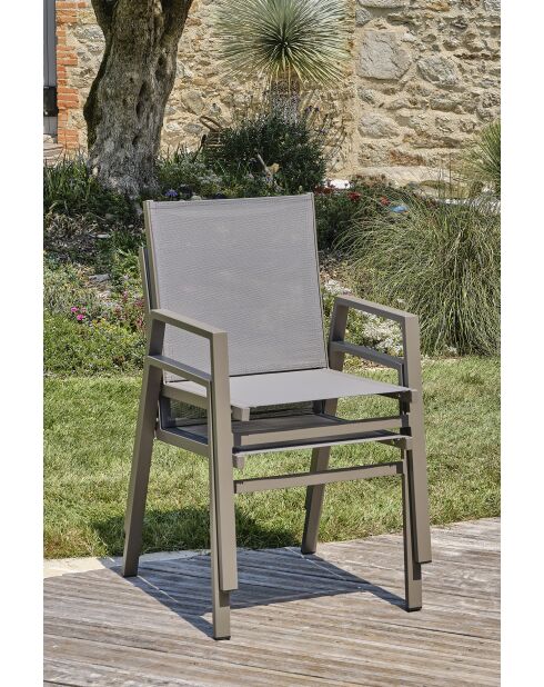 Fauteuil de jardin empilable FLORIDE en textilène et aluminium Quartz - 103x62x100cm