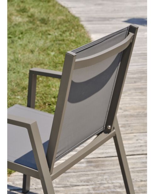 Fauteuil de jardin empilable FLORIDE en textilène et aluminium Quartz - 103x62x100cm