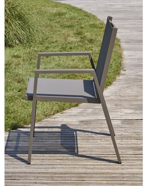 Fauteuil de jardin empilable FLORIDE en textilène et aluminium Quartz - 103x62x100cm