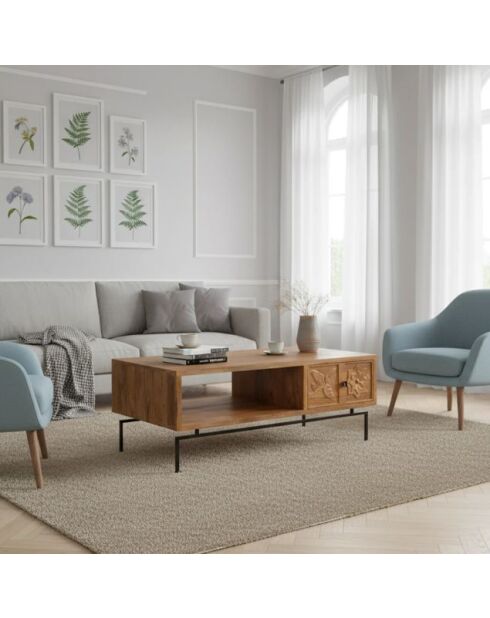 Uitgesneden salontafel 1 lade, 1 nis Manguier Sculture II bruin - 118x60x47 cm