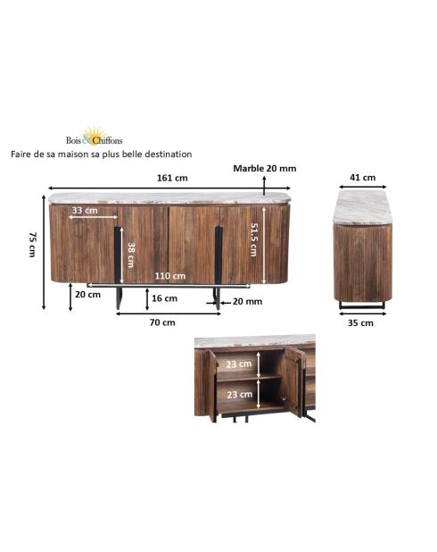 4-türiges Sideboard mit Marmorplatte Manguier Kfir III braun - 160x40x75 cm