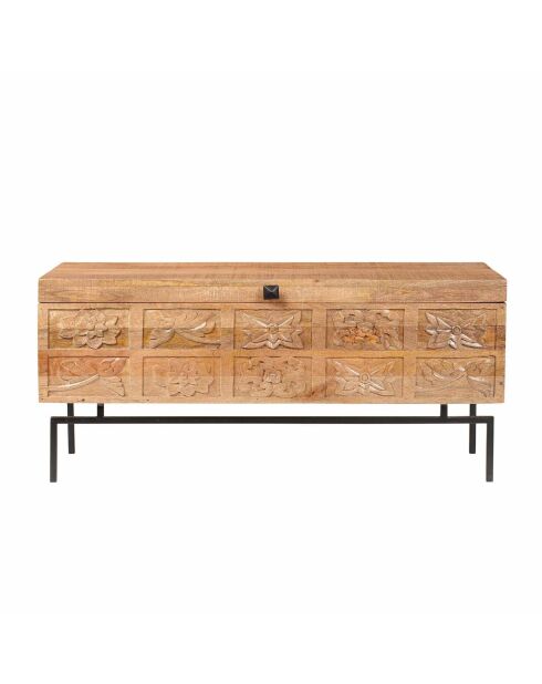 Geschnitzte Holztruhe aus Metall Manguier Sculture II beige - 100x40x45 cm