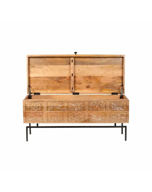 Geschnitzte Holztruhe aus Metall Manguier Sculture II beige - 100x40x45 cm