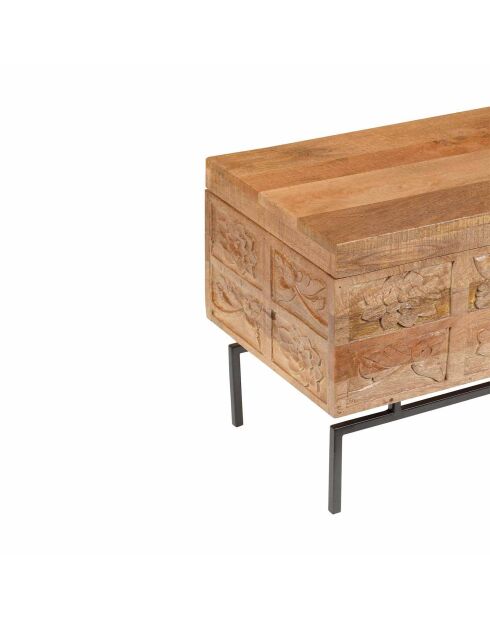 Geschnitzte Holztruhe aus Metall Manguier Sculture II beige - 100x40x45 cm