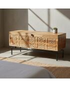 Geschnitzte Holztruhe aus Metall Manguier Sculture II beige - 100x40x45 cm