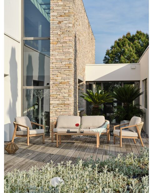 Salón de jardín bajo de 5 plazas GOYA en aluminio imitación madera marrón y gris