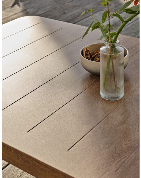 Salón de jardín bajo de 5 plazas GOYA en aluminio imitación madera marrón y gris