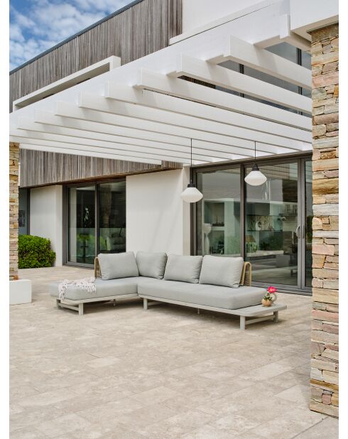 Mueble de jardín de esquina IRUN de 6 plazas en cuerda tejida y aluminio gris