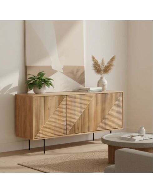 Laag dressoir gesneden hout 3P geometrisch patroon Manguier Maglan II beige - 170x45x80 cm