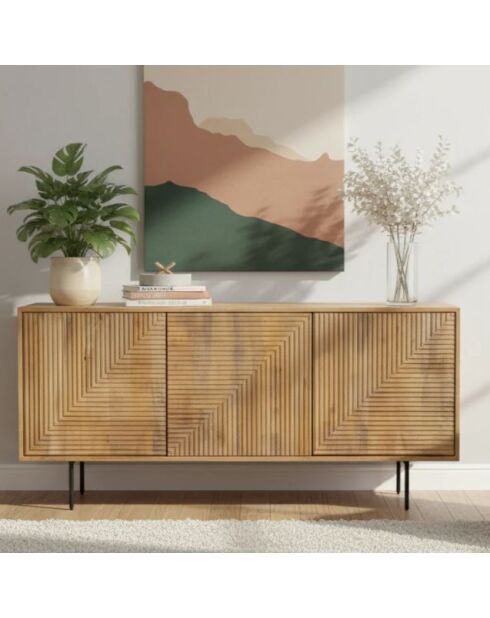 Laag dressoir gesneden hout 3P geometrisch patroon Manguier Maglan II beige - 170x45x80 cm