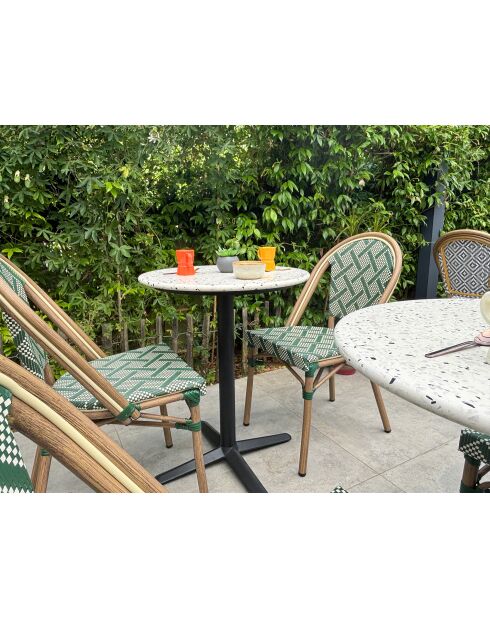 BISTRO runder Gartentisch mit schwarzer und weißer Terrazzoplatte - D 60xH 74 cm