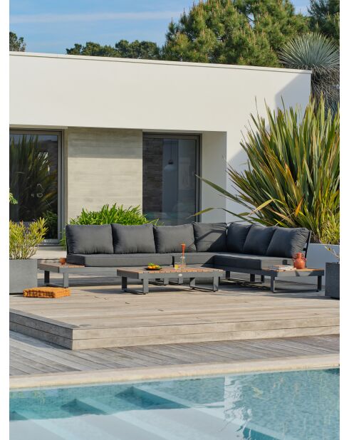 Mueble de jardín en esquina ALICANTE de 6 plazas en teca y aluminio gris antracita
