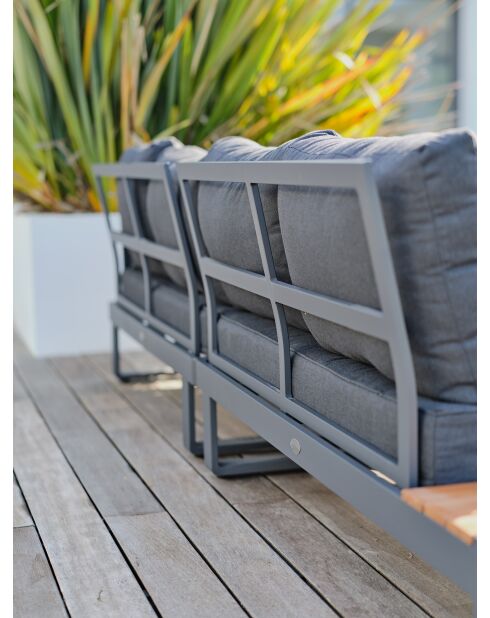 Mueble de jardín en esquina ALICANTE de 6 plazas en teca y aluminio gris antracita