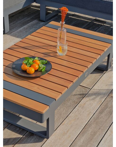 Mueble de jardín en esquina ALICANTE de 6 plazas en teca y aluminio gris antracita