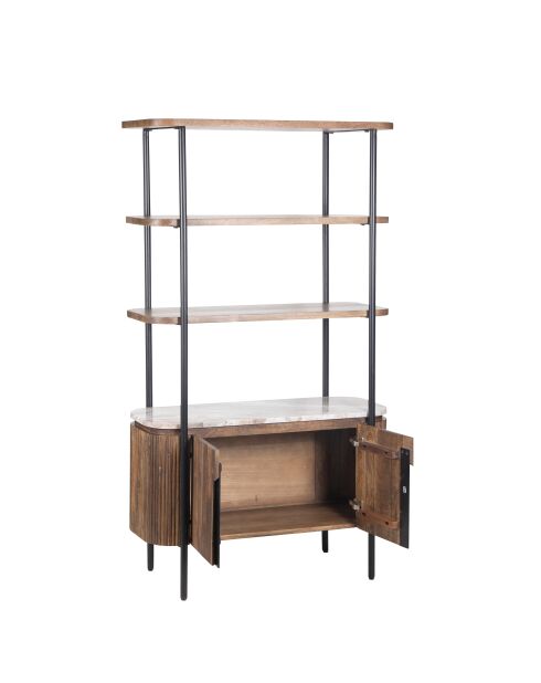 Étagère 2 portes plateau marbre Manguier Kfir III multicolore - 95x40x170 cm