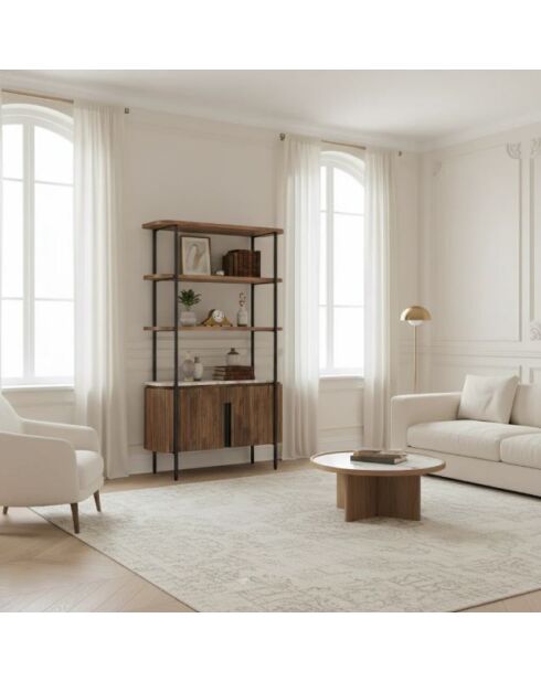 Étagère 2 portes plateau marbre Manguier Kfir III multicolore - 95x40x170 cm