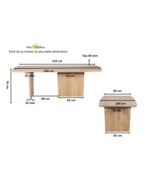 Beiger Esstisch Ariel II - 220x100x76 cm