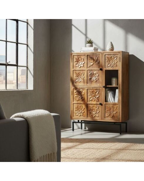 Manguier Sculture II beige dressoir met 3 deuren, hoog, 90x40x135 cm