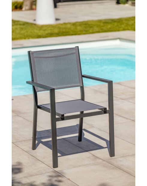 TOLEDE Stapelbarer Gartensessel aus Aluminium und anthrazitgrauem Textilene - 103x62x100cm