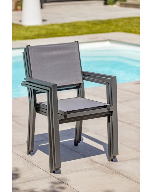 TOLEDE Stapelbarer Gartensessel aus Aluminium und anthrazitgrauem Textilene - 103x62x100cm