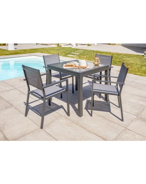 TOLEDE Stapelbarer Gartensessel aus Aluminium und anthrazitgrauem Textilene - 103x62x100cm