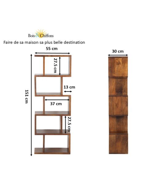 Libreria grande Alan brown in legno di mango - 55x30x150 cm