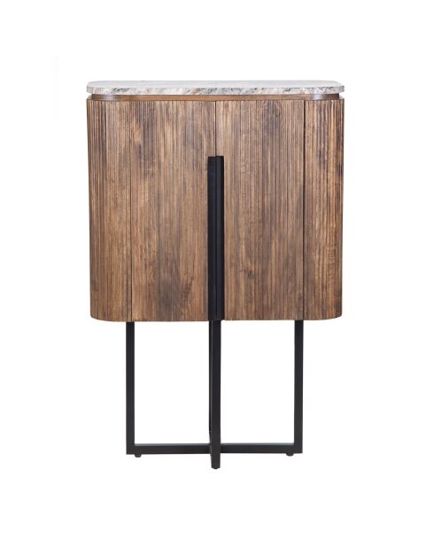 Hoog dressoir 2 deuren met Manguier Kfir III marmeren blad bruin - 80x40x126 cm
