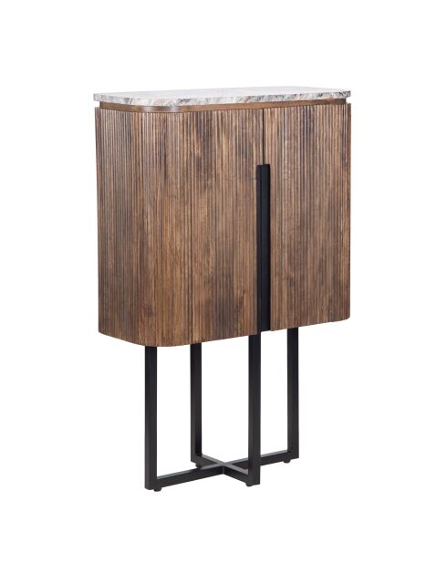Hoog dressoir 2 deuren met Manguier Kfir III marmeren blad bruin - 80x40x126 cm