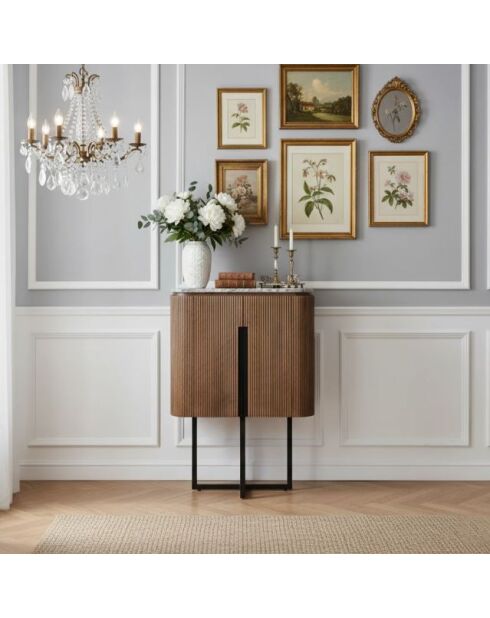 Hoog dressoir 2 deuren met Manguier Kfir III marmeren blad bruin - 80x40x126 cm