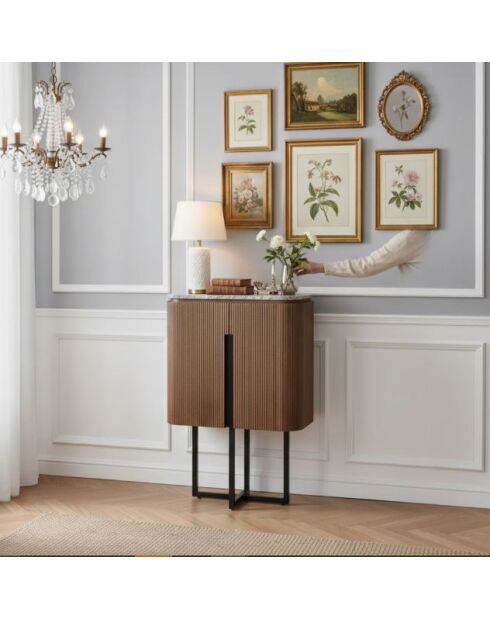 Hoog dressoir 2 deuren met Manguier Kfir III marmeren blad bruin - 80x40x126 cm